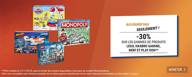 30% de réduction sur les jouets Lego, Hasbro Gaming, Nerf et Play Doh