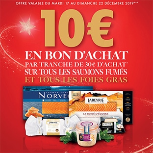 Carrefour : 30€ d’achat de saumons et foies gras = 10€ offerts
