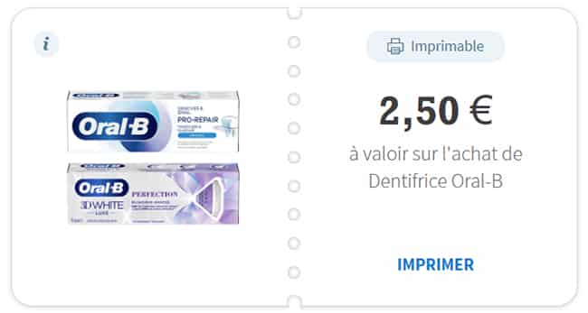 Bon de réduction dentifrice Oral-B