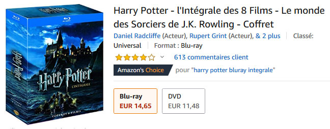 Promo Amazon : Coffrets Harry Potter avec jusqu'à 63% de remise