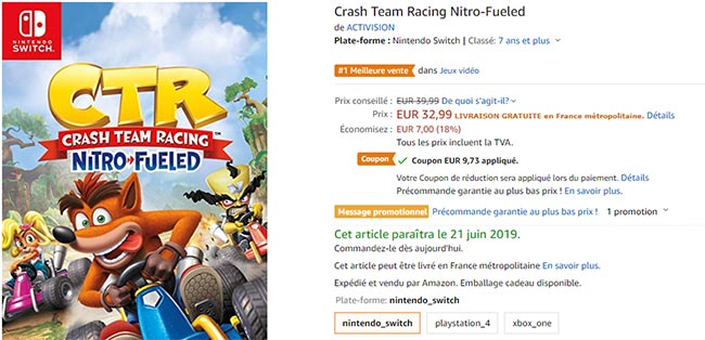 coupon de réduction Amazon pour jeu vidéo crash moins cher