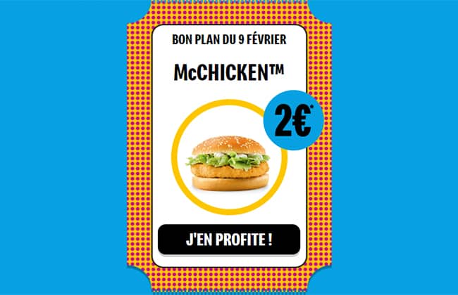 McChicken pour 2€ grâce à l’offre 1 jour 1 bon plan