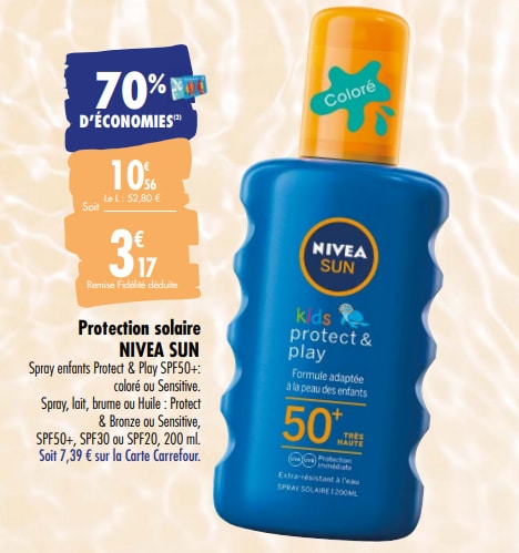 Remise fidélité Carrefour : protection solaire Nivea Sun à petit prix