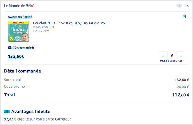 Optimisation promotion Pampers + code promo Carrefour Drive