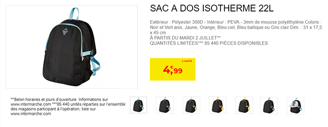 Sac à dos isotherme à petit prix chez Intermarché