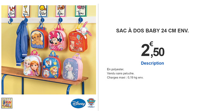 Cartable Disney bébé pas cher chez Leclerc 