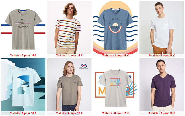 Bon plan Soldes Celio : 3 t-shirts hommes pour 15€