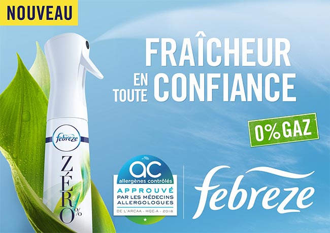 Testez gratuitement les aérosols Febreze Zero%