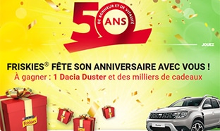 Jeu 50 ans Friskies : Dacia et lots à gagner