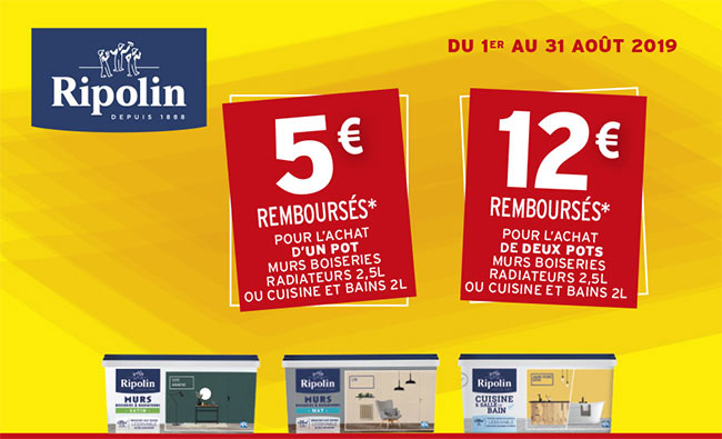 Obtenez 5€ ou 12€ remboursés pour l'achat de peinture Ripolin