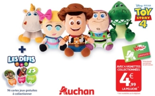Auchan / Toy Story : Cartes jeux offertes, vignettes et peluches
