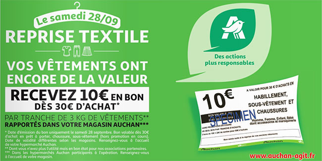 Auchan reprend vos anciens vêtements contre un bon d'achat