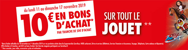 10€ offerts chez Carrefour tous les 50€ d’achat de jouets de Noël