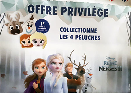 Carrefour Cartes Reine des Neiges offertes et peluches a collectionner