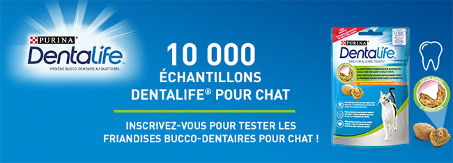 Sachets de friandises bucco-dentaires Dentalife pour chats offerts