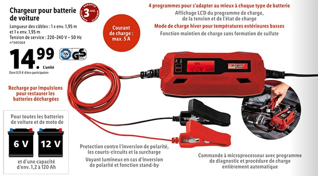 Lidl : Chargeur de batterie pour voiture à 14,99€