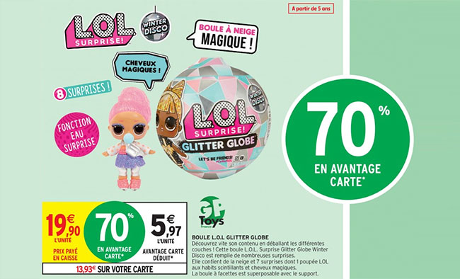 promotion Glitter Globe LOL Surprise à 5,97€ (remise fidélité déduite)