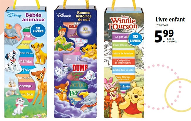 Ensemble de livres pour enfant Disney à petit prix chez Lidl