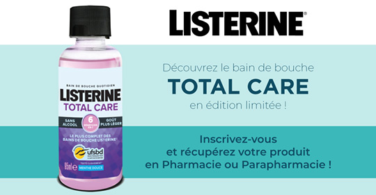 Retirer otre dose d'essai de bain de bouche Listerine 