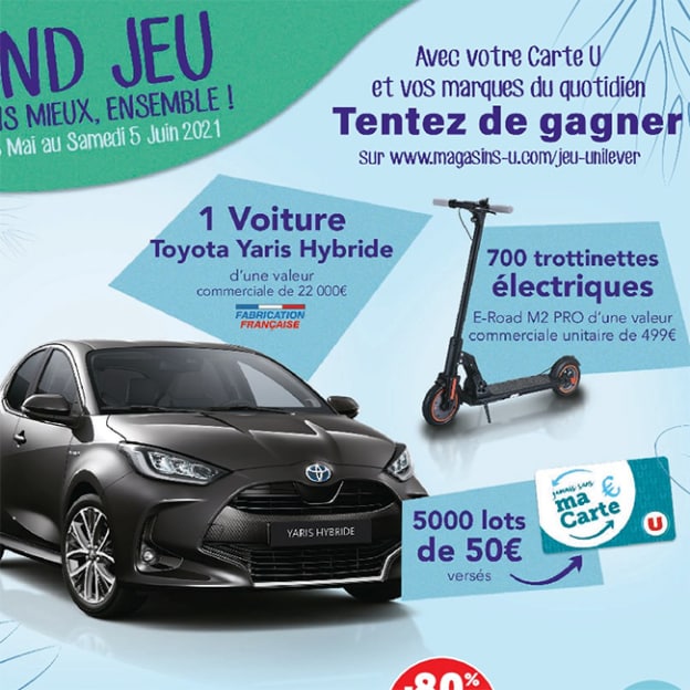 magasins u jeu unilever 20 voitures toyota 500 trottinettes 900 x 50