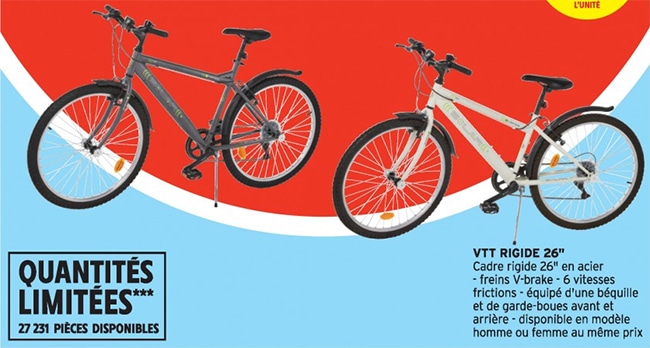 Vélo tout terrain à petit prix chez Intermarché