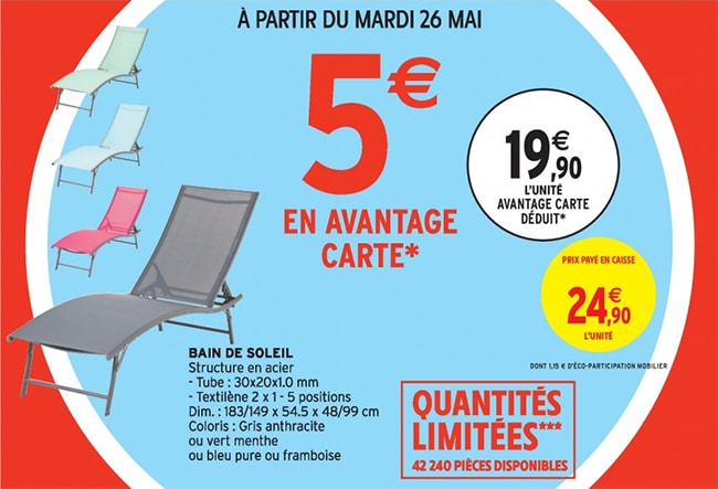 Chaise longue multiposition pas chère chez Intermarché