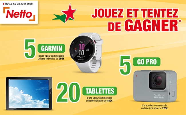 GTentez de gagner une Go Pro, une montre de sport ou une tablette sur www.netto-jeu.fr