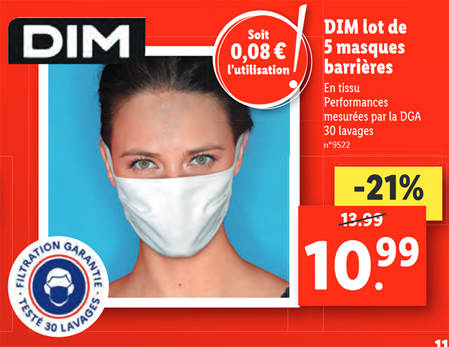 Masques lavables Dim à petit prix chez Lidl