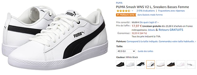 basket puma femme pas cher amazon