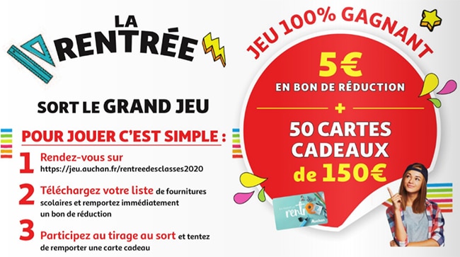 Gagnez aux instants gagnants sur jeu.auchan.fr/rentreedesclasses2020