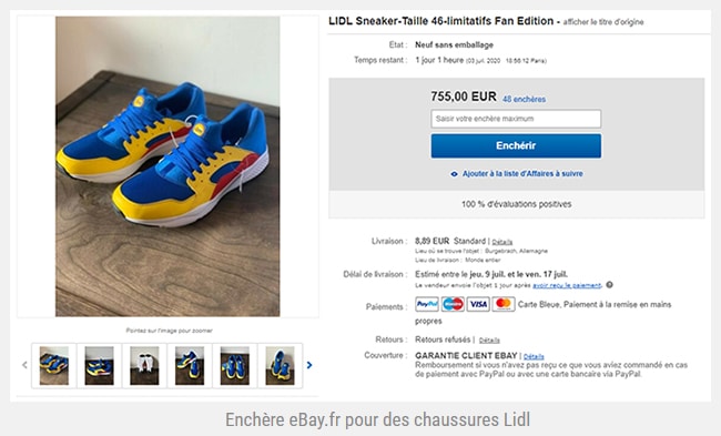 enchère chaussures Lidl sur Ebay