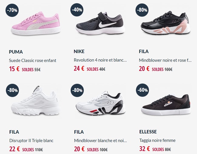 Fila, Nike, Puma, Adidas, Converse ... jusqu’à -80% chez Chausport