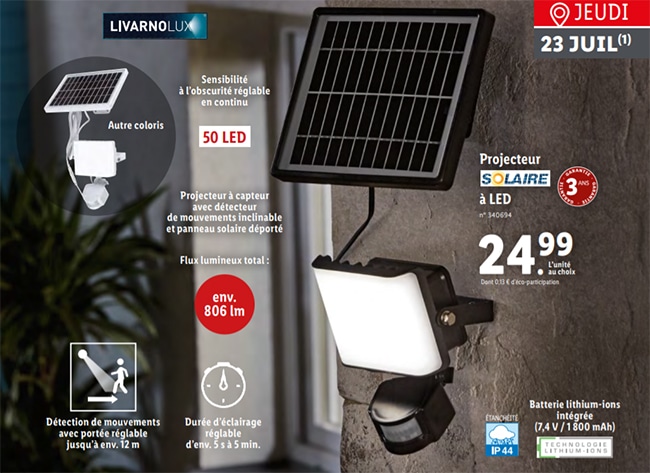 Projecteur à détecteur de mouvement Livarnolux à petit prix chez Lidl