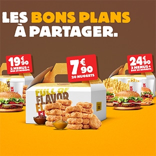 Bon plan à partager Burger King : Menus + nuggets moins chers