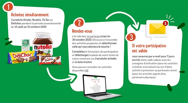 Comment obtenir un code cadeau ou un bon d’activité offert après avoir acheté deux produits Ferrero