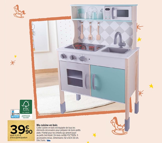 Cuisine jouet enfant bois, accessoires inclus