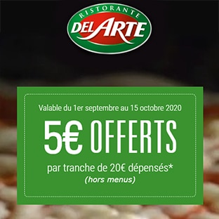 Restaurants Del Arte : Bon de 5€ offerts
