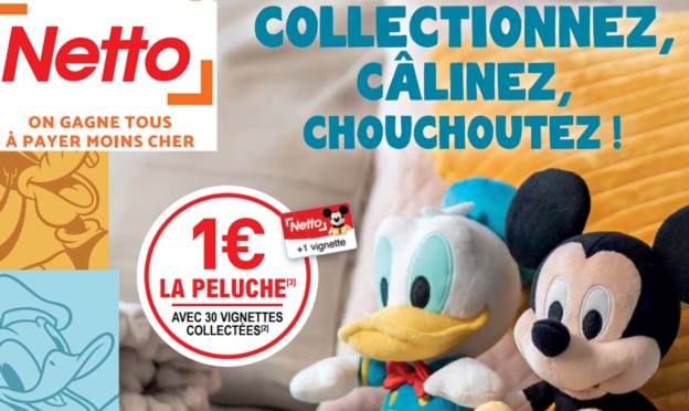 Vignette Disney Netto : Peluches à 1€, verres, mugs… à collectionner