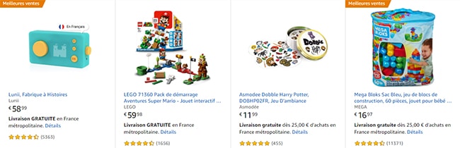 exemples de jouets en promo sur amazon