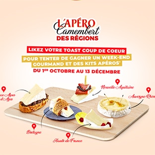 Jeu L'Apéro Camembert des régions Président : kit apéritif et week-end à gagner