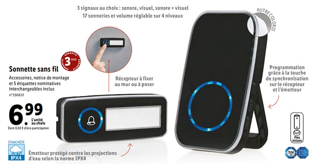 Bon plan Lidl : Sonnette sans fil SilverCrest pas chère à 6,99€