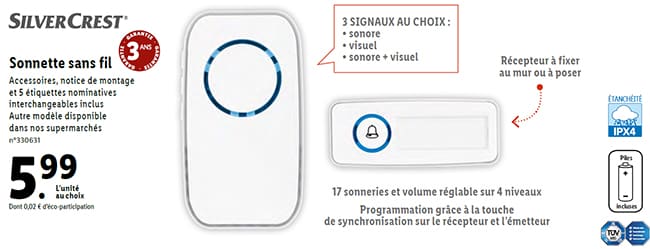 Sonnette SilverCrest sans fil à petit prix chez Lidl
