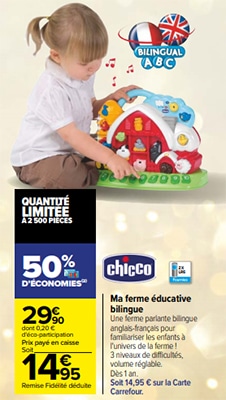 Promo Ferme éducative bilingue Chicco chez Carrefour