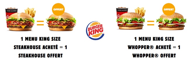 Obtenez un Whopper ou un Steakhouse offert pour un menu King Size acheté