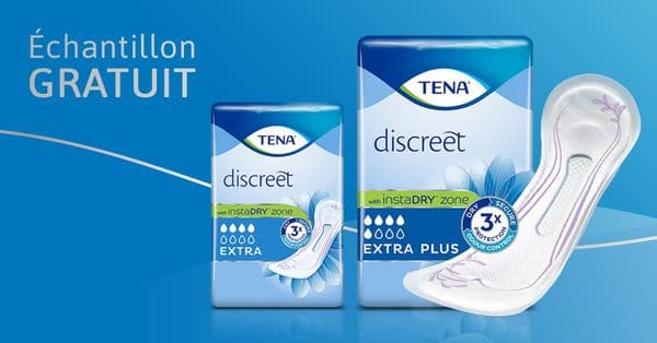 Recevez un échantillon de serviette hygiénique TENA Discreet InstaDRY offert