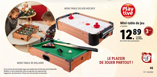 Mini billard ou table de Air Hockey Playtive à petit prix chez Lidl