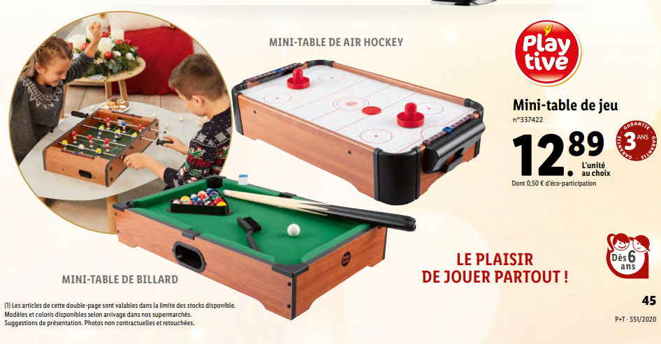 Lidl : Mini-table de jeu Air hockey ou Billard pas chère à 12,89€