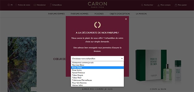 Recevez gratuitement un échantillon de parfum Caron