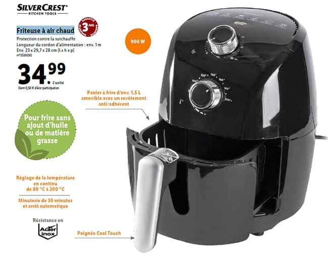 Lidl Friteuse à air chaud SilverCrest “sans huile” à 34,99€