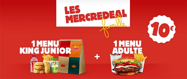 Mercredeal Famille : Menu adulte + enfant à petit prix chez Burger King